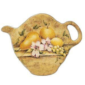 Melamine Tidy Spoon Teabag Holder Pears Grapes and Pink Flowers